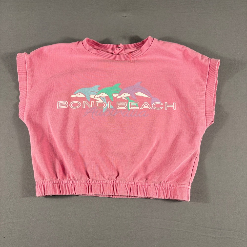 Cotton On Kids Bondi Beach Australia Pink Dolphin Graphic Cropped Sweatshirt 7